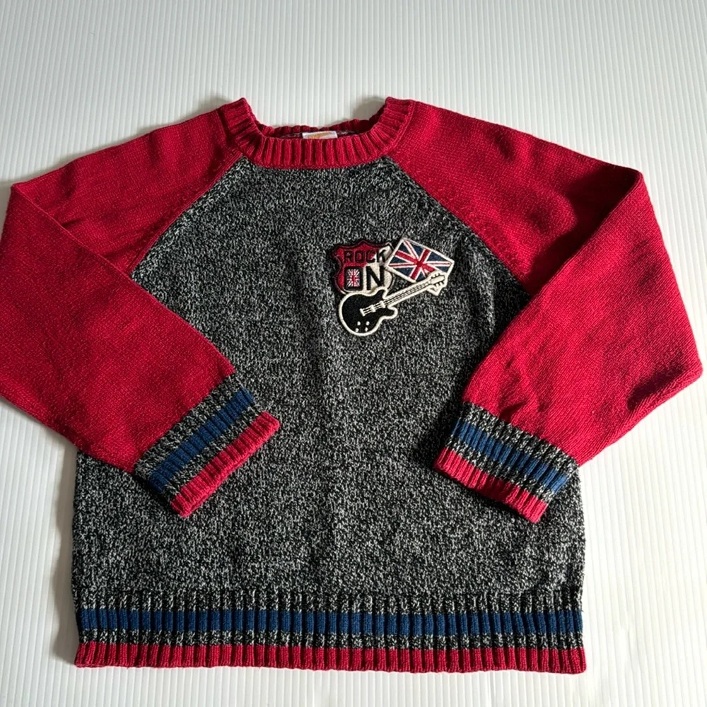 Gymboree Rock on, black, white, red & blue crew neck sweater. Boys size XS